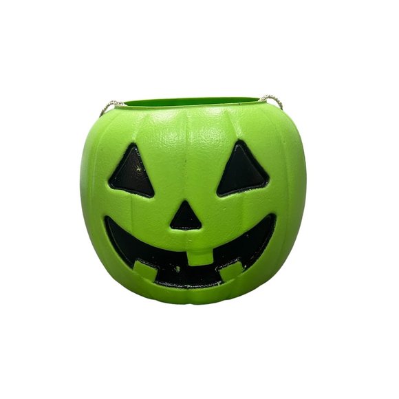 General Foam Plastics Norfolk Green Pumpkin Halloween Candy Bucket Made in USA - Picture 1 of 5